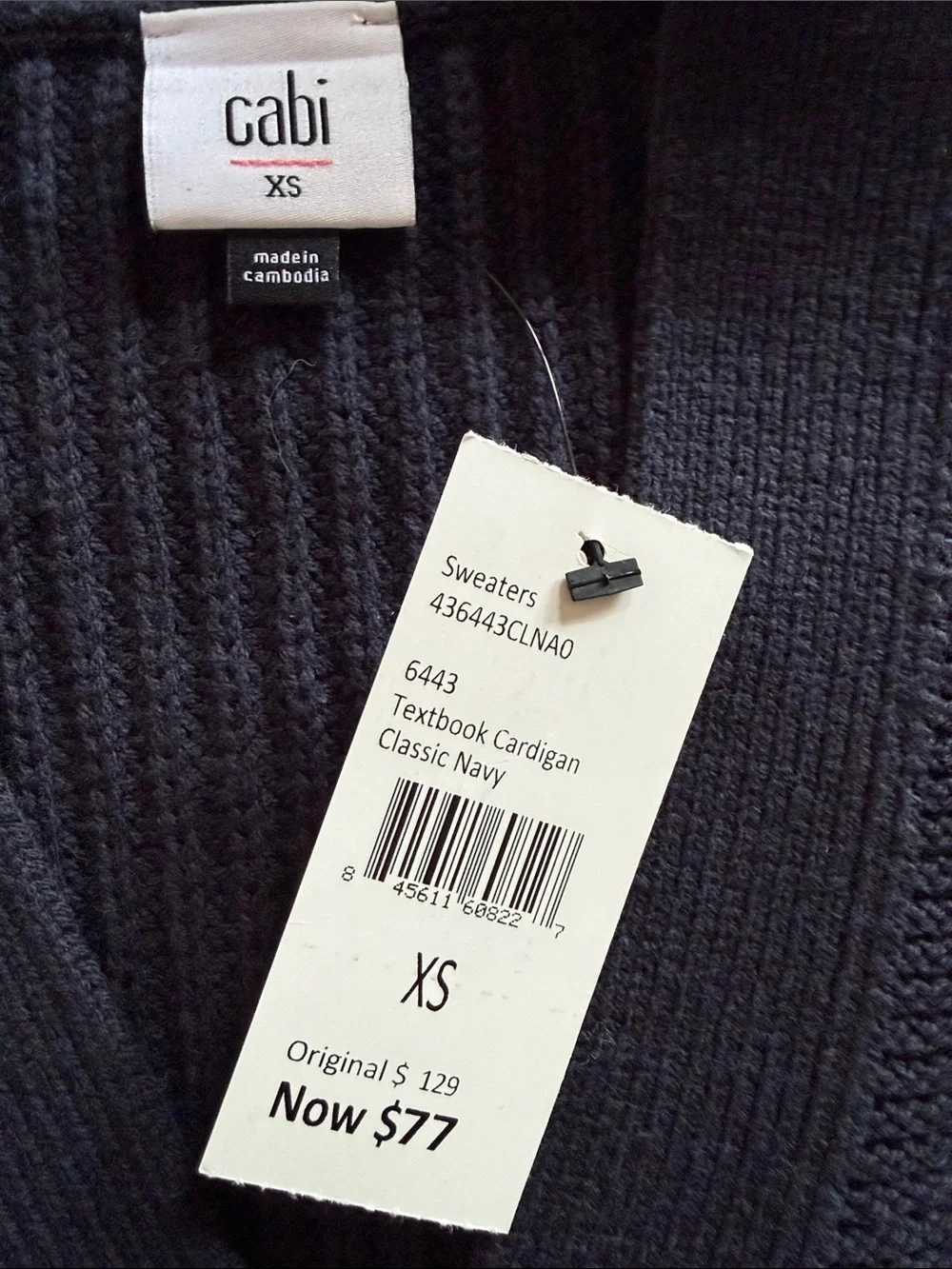 Cabi  Navy Mixed-Knit Cable Button-Front Cardigan